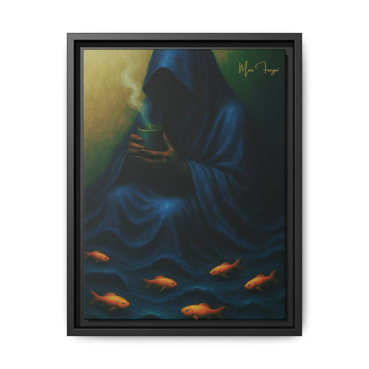 54 Mondays™ Project | Keeper of the Tide – Beverly Hills Edition | Stormtide Serpentine Cosmic Noir Wall Art | Limited Gold Max Fuega™ Signature | FSC-Certified Framed Matte Canvas for wholesale by Buy Martian Merch™