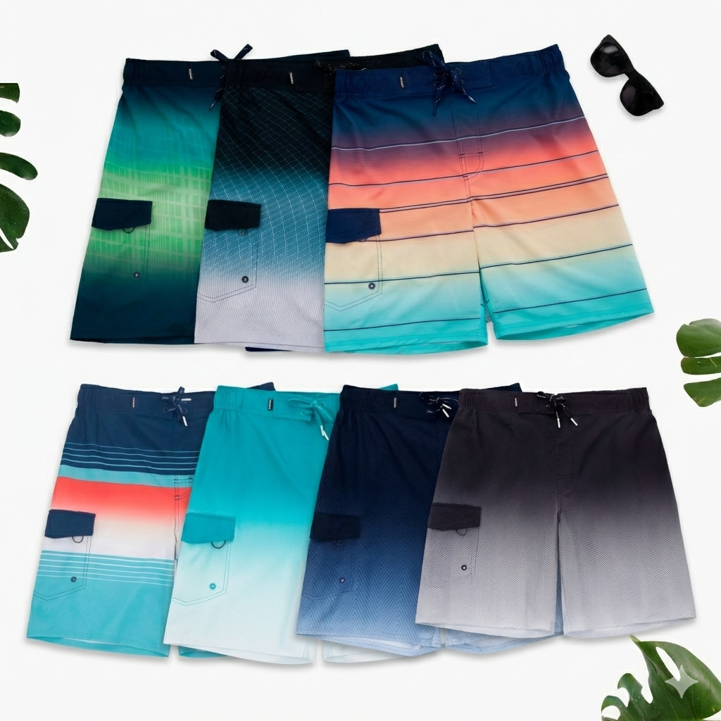 Rokka & Rolla - Wholesale Swim Shorts - Men's - Men's 9" Half Elastic Waist Board Swim Shorts Swimwear1