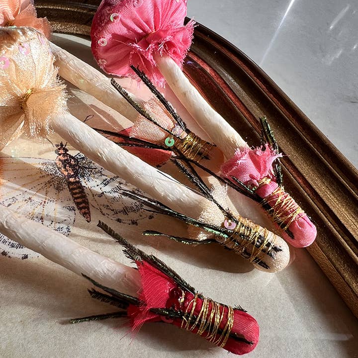 Wonder Objects - Wholesale Ornament - Velvet Mushroom Ornaments with Peacock Feather Accent4