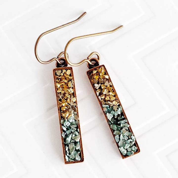 Turquoise & Gold Faux Druzy Bar Earrings for wholesale by Jenica Jewelry