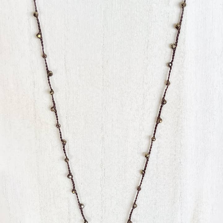 Leighton Lam Designs - Wholesale Beaded/Pearl Necklace - Tahitian Pearl + Pyrite Crochet Necklace
