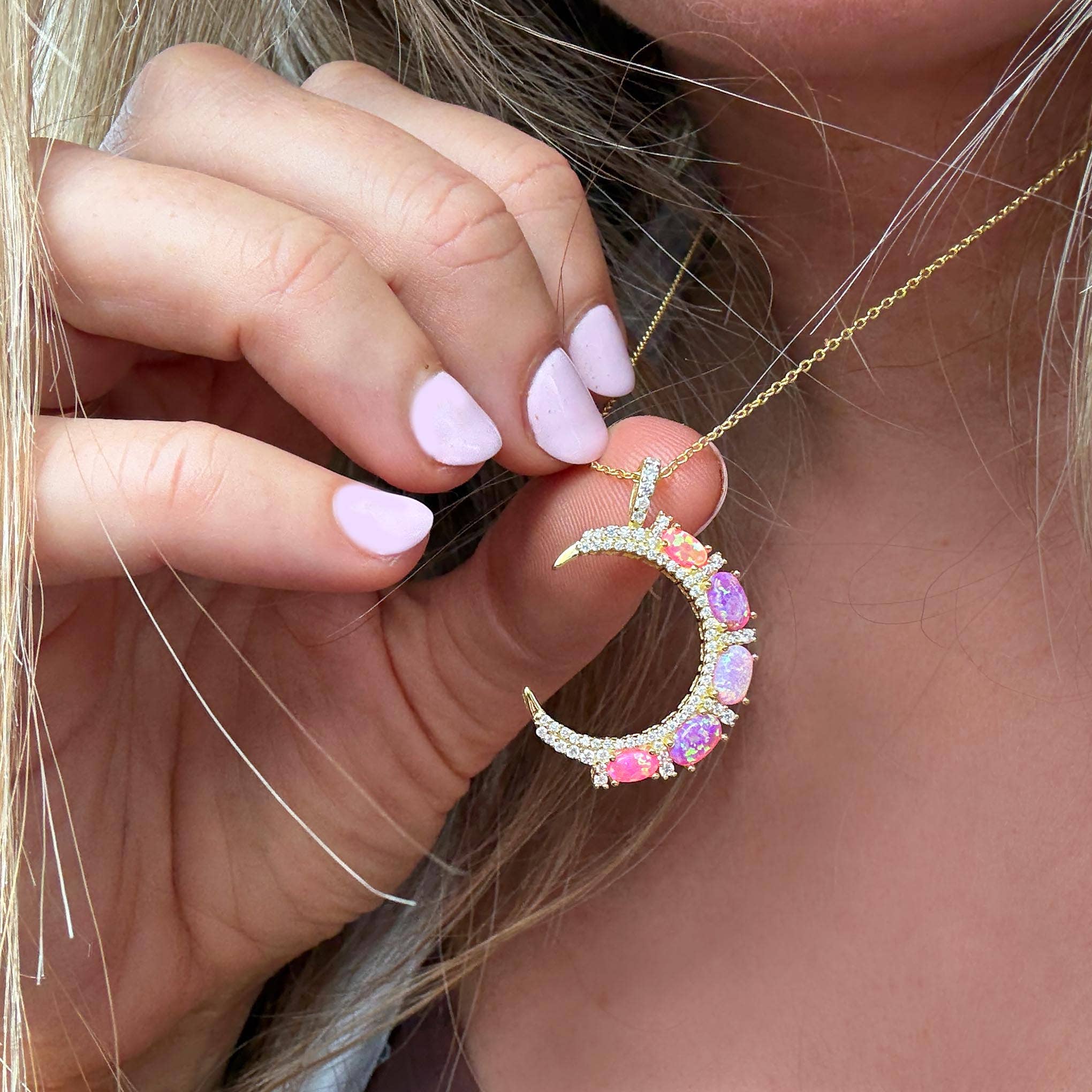 La Kaiser - Venta al por mayor Collares con colgantes/abalorios - Colgante de Luna Creciente de Ópalo Rosa3