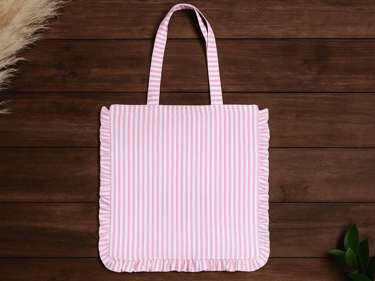 House of Kraft Jewelry & Accessories - Wholesale Tote Bag - Women's - Stripe Ruffle Tote | Canvas Tote Bag | Daily Canvas Tote9