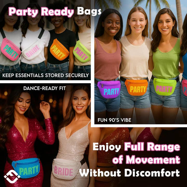 Funky Junque - Wholesale Belt Bag - Women's - 3 Pack: Party Neon Fanny Pack