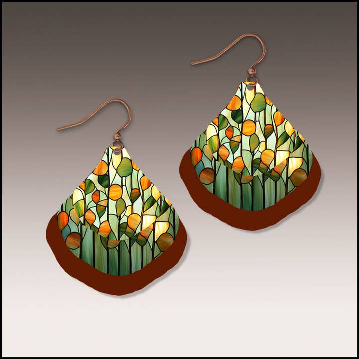 Stained Glass Ginkgo Multilayer Earrings for wholesale by Illustrated Light & DC Designs