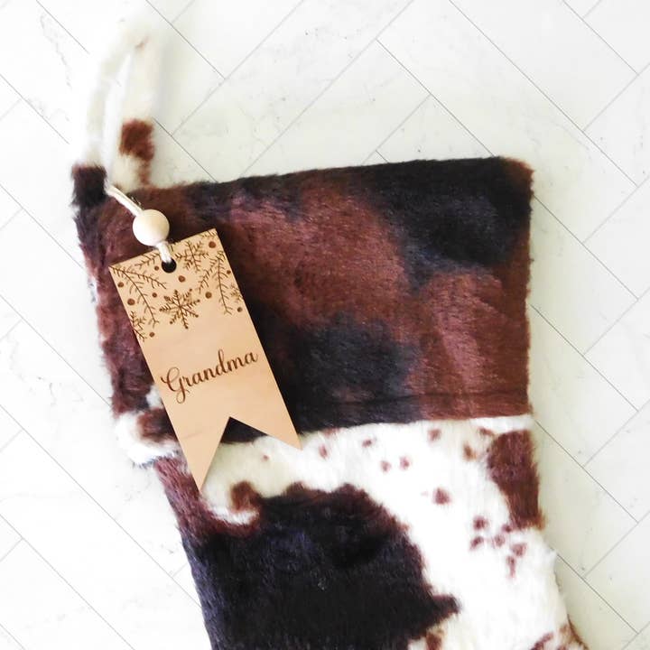 SHY Designs, LLC - Wholesale Holiday Stocking - Cow Print Christmas Stocking