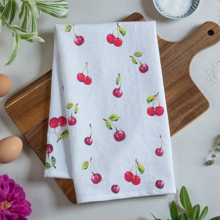 Alla Dickson Art - Wholesale Tea Towel - Cherry Towel Cherries Tea Towel Cherry Pattern Kitchen Towel0