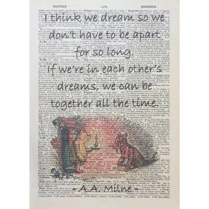 A A Milne, elkaars droomcitaat, vintage woordenboekdruk voor wholesale door Parksmoonprints