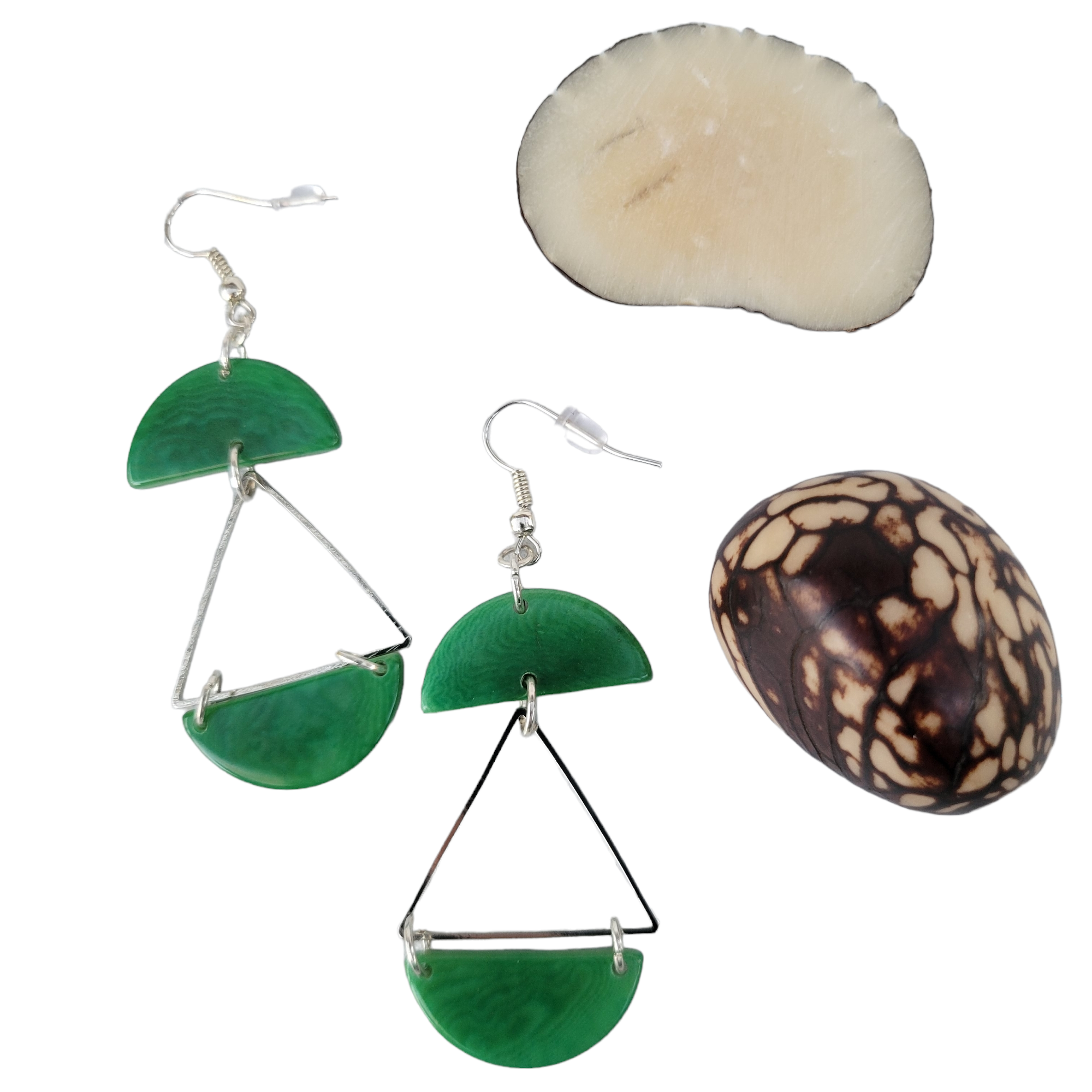 Organic jewelry by Allie – Engroshandel Hængeøreringe og creoløreringe – Tagua måner og sølv trekanter minimalistisk lange øreringe0