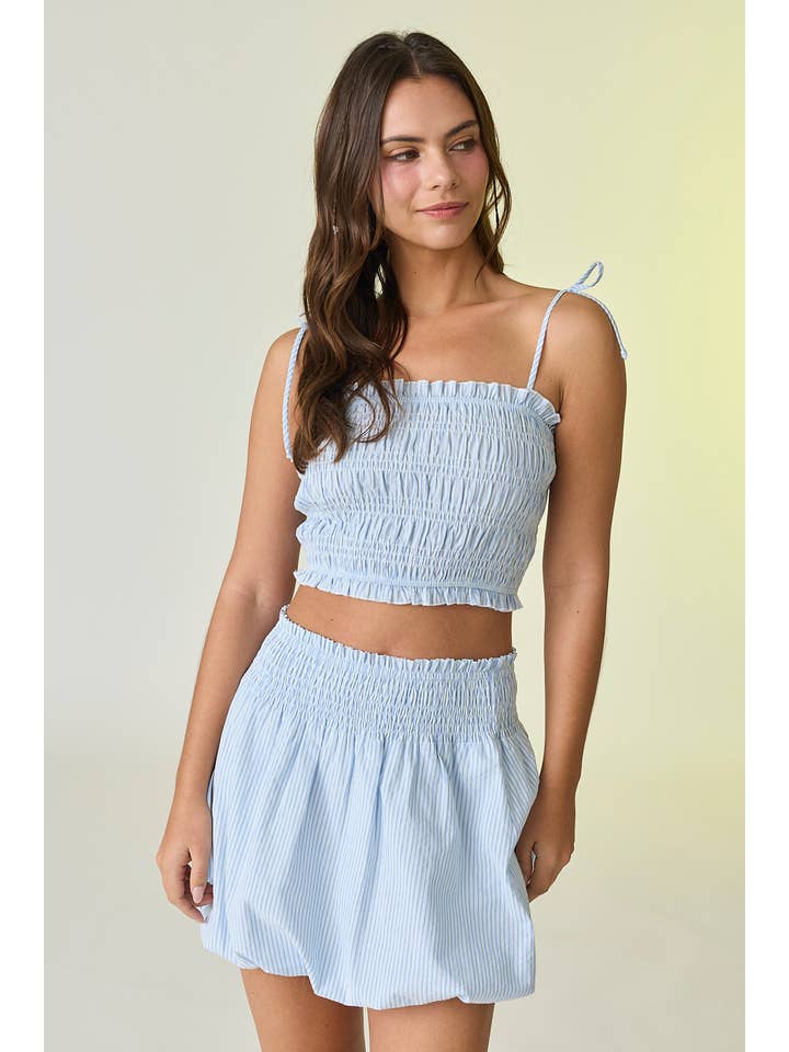 LT Blue PX50366 - Chloe Striped Smocking Bubble Hem Set for wholesale on Faire