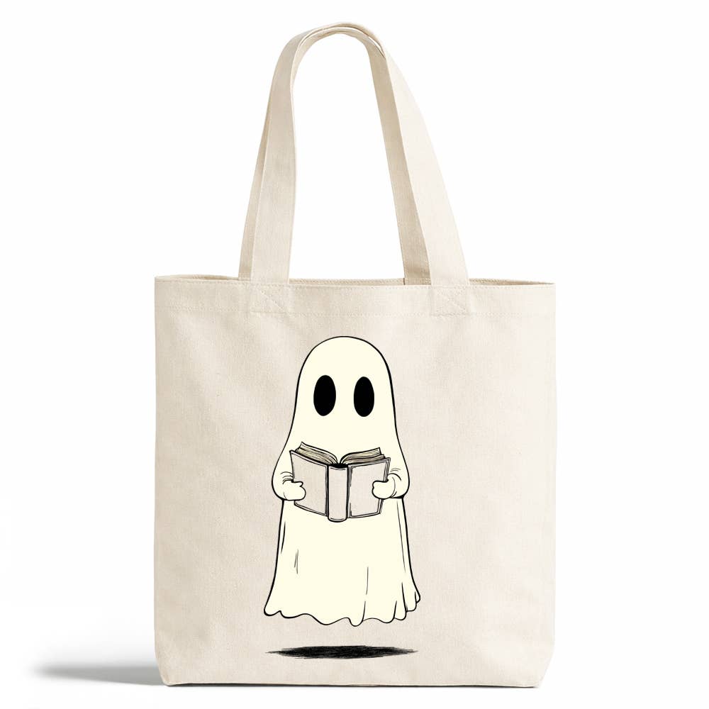 Loftipop - Wholesale Tote Bag - Women's - Cute Book Reading Ghost Tote Bag, Spooky Bookish Gifts 2