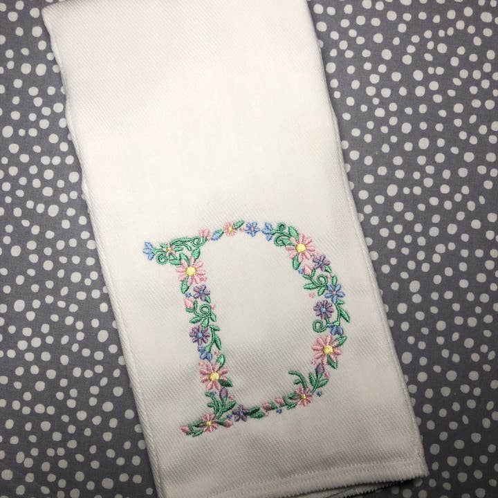 Floral Letter Burp Cloth for wholesale by Oh Happy Day Shoppe