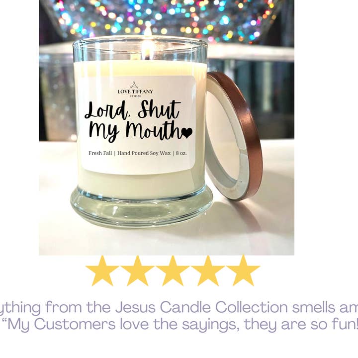 LOVE TIFFANY – wholesale Burkljus – Jesus, kaffe och torrschampo - Bourbonglas sojaljus med metalllock