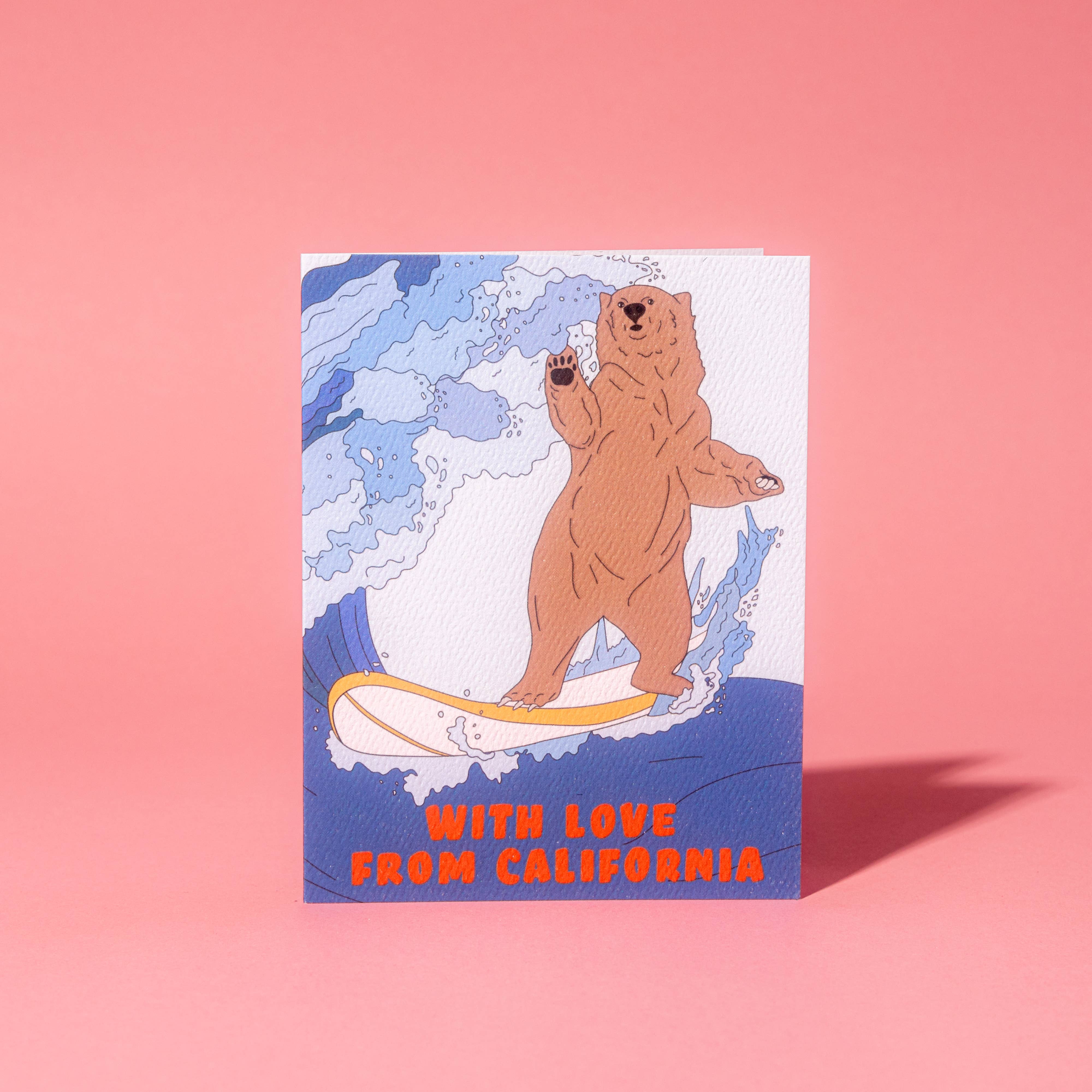 Illustrating Amy - Wholesale Travel Card - California Surfing Bear Card2