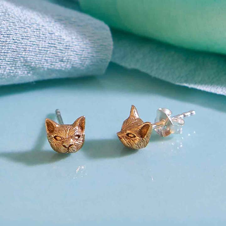 Nina Designs - Wholesale Stud/Post Earrings - Sterling Silver or Bronze 3D Cat Head Post Earrings 6x7mm1