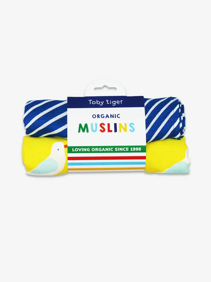 Lot de 2 langes en mousseline de coton bio avec imprimé mouettes pour la vente par Toby Tiger GmbH