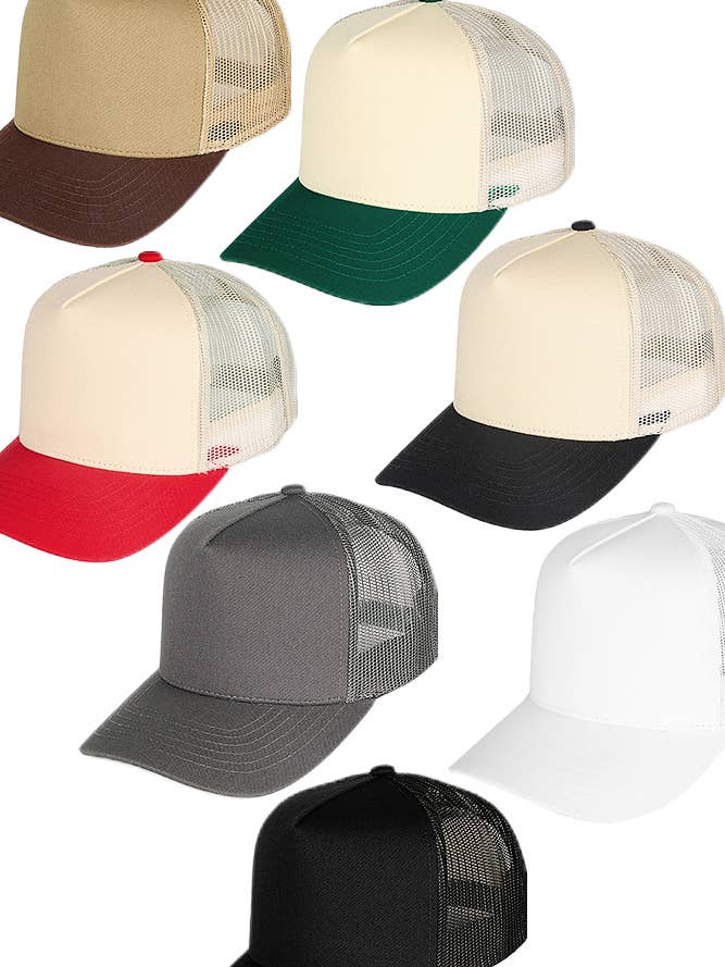 C.C Multi Color Cotton Mesh Back Snapback Trucker Cap for wholesale by Hana