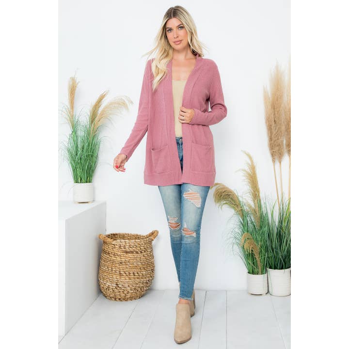 BRUSHED WAFFLE LONG SLEEVE SIDE POCKET OPEN FRONT CARDIGAN and other Purchase Wholesale be on me. Free Returns & Net 60 Terms on Faire trending on Faire.