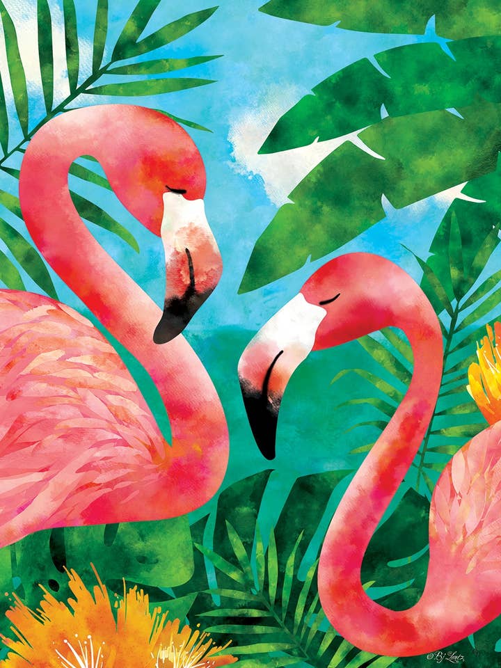 Flamingos-Flag by BJ Lantz - 28” x 40” for wholesale by Custom Decor