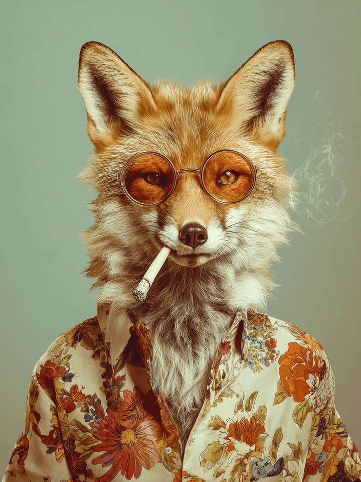 Hipp räv som röker joint - Hippiedjur konsttryck - 8"x10" konstverk för wholesale av Mowbi