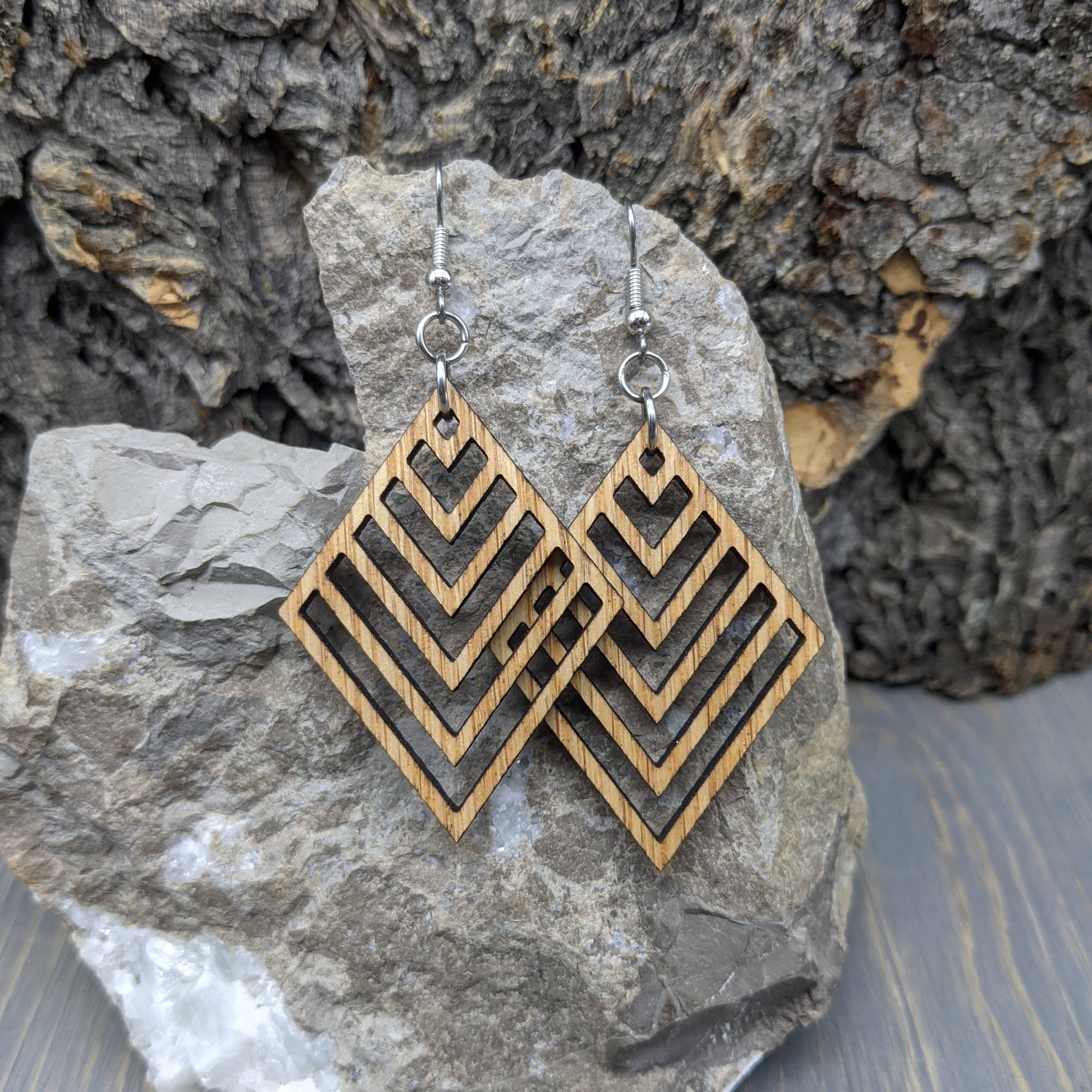 The Forest and Forge - Wholesale Dangle Earrings - Diamond Leaf Wood Earrings2