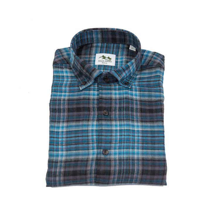 Navy Plaid Pattern Long Sleeve Button Down Shirts for Men for wholesale by Wear Sierra