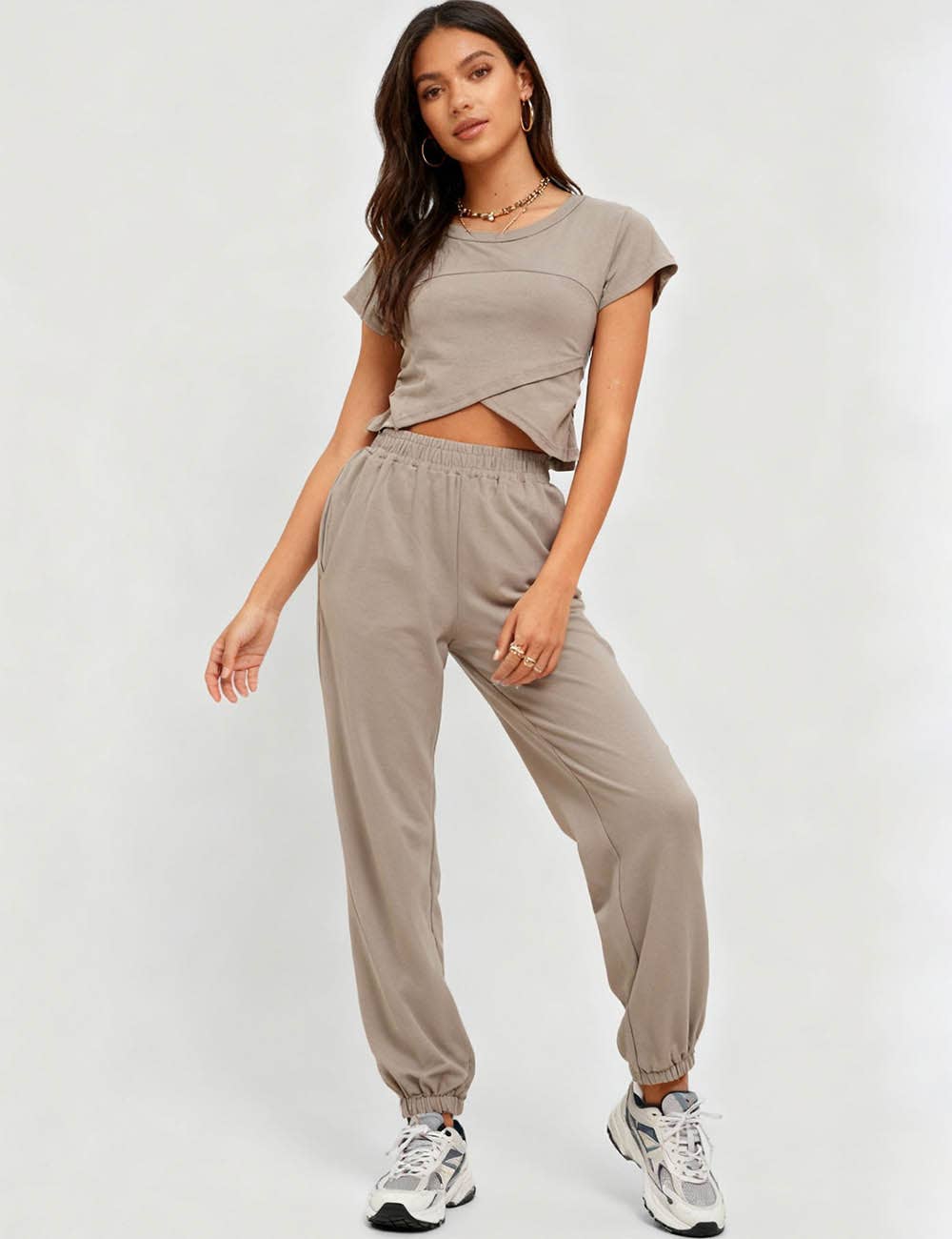 Sweetkama - Wholesale Lounge Set - Women's - Ladies Solid Color Crop Top and Pants Set SKST3794