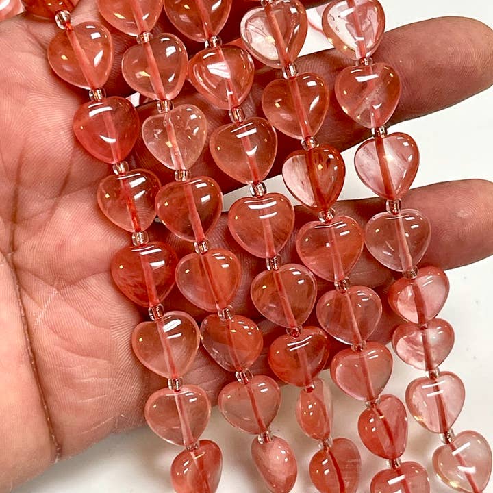 Filo di perle a forma di cuore in quarzo ciliegia da 12 mm per gioielli per la vendita all'ingrosso da parte di TRIVENI USA INC