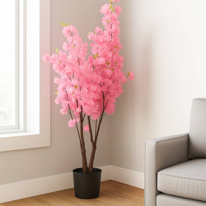 Sona Casa - Wholesale Artificial Plant - 5 ft Tall Faux Pink Sichuan Cherry Blossom, Nearly Natural Large Artificial Tree, Indoor Decor for Living Room, Office, Patio5