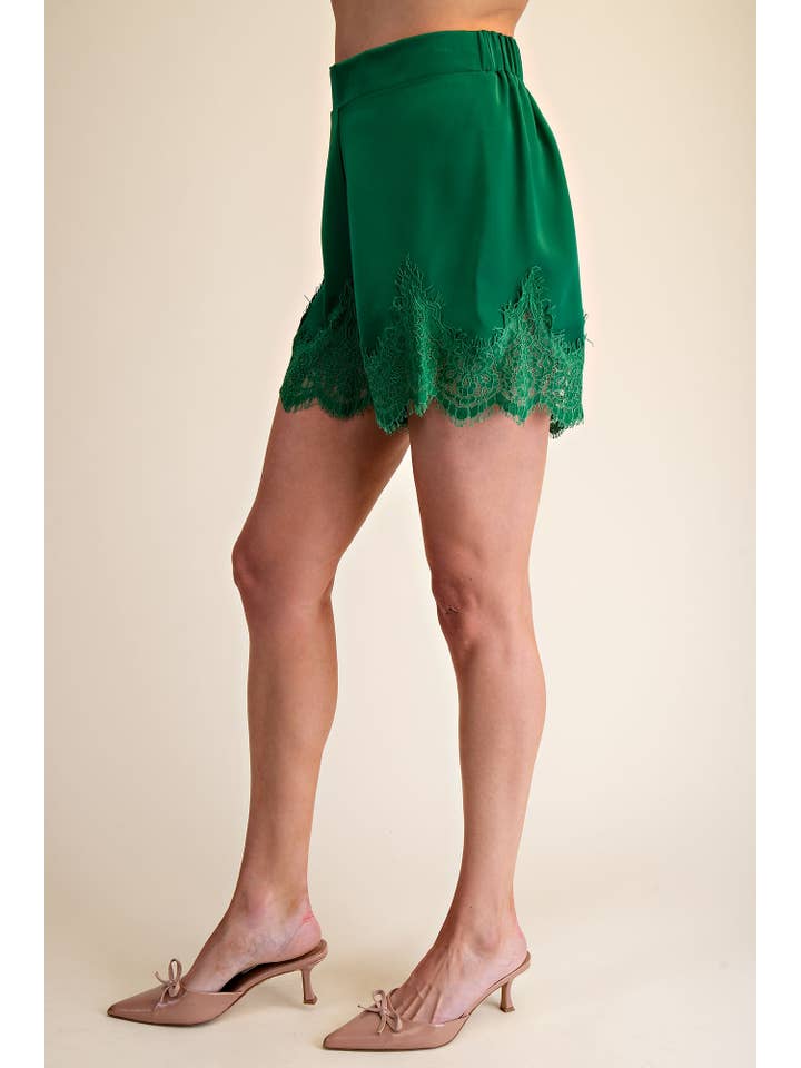 Glam - Wholesale Shorts - Women's - Satin Short With Lace Trim Detail Short7