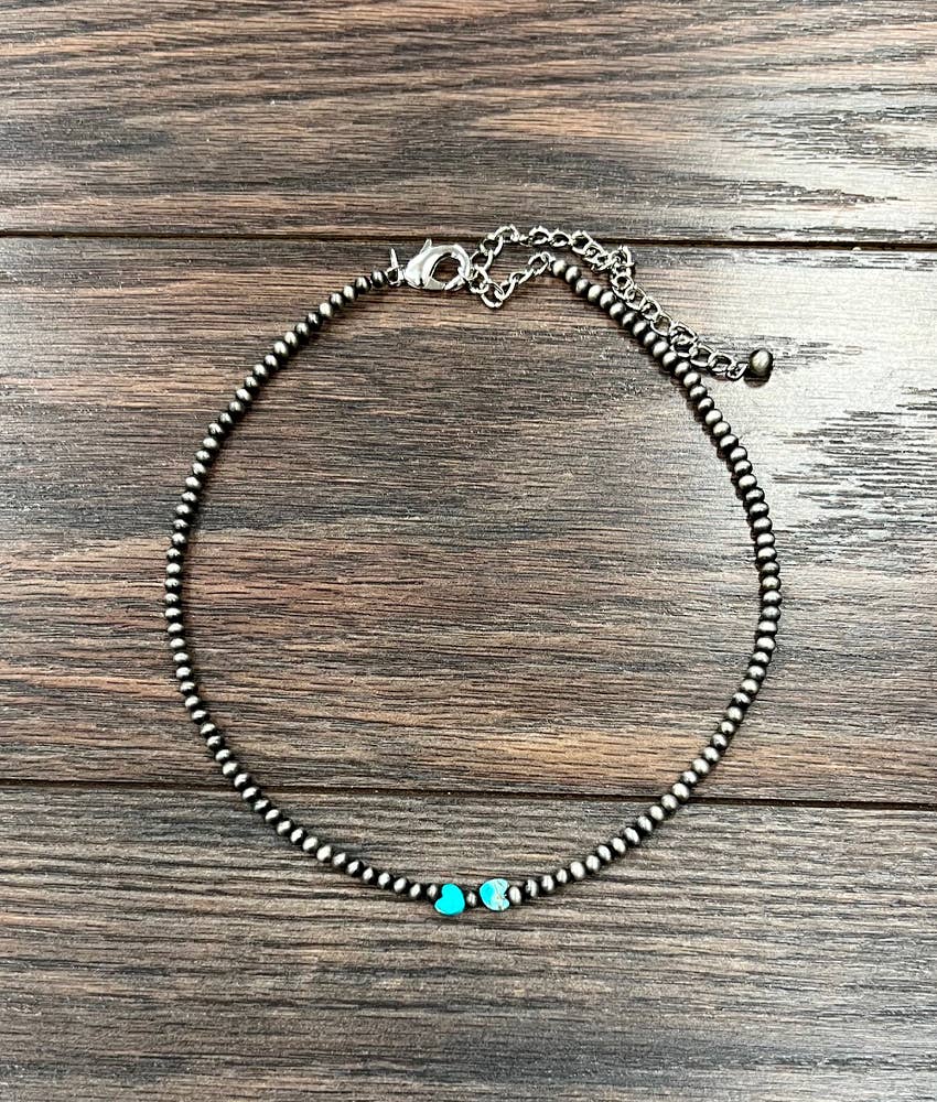 ISAC Trading Inc - Vendita all'ingrosso Collane di perline/perle - Collana con perline Navajo da 15 pollici, 738935, con pietre preziose a forma di cuore da 5 mm