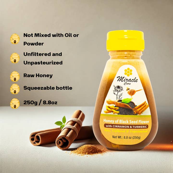 Honey World Inc - Vendita all'ingrosso Miele - Miele di Semi Neri con Cannella e Curcuma