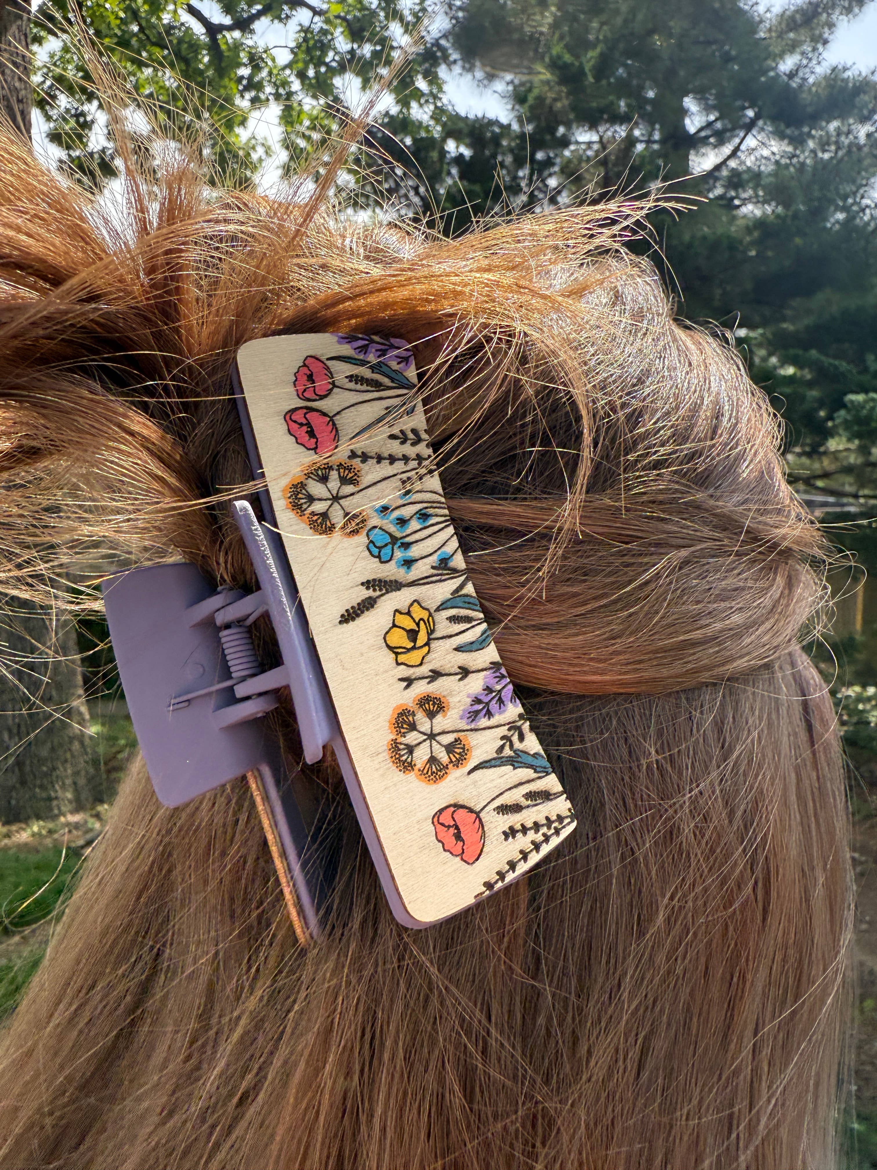 National Parks and Beyond - Wholesale Hair Clip - Women's - Flower Garden Wooden Claw Hair Clips in 2”, 4”, 5 inch12