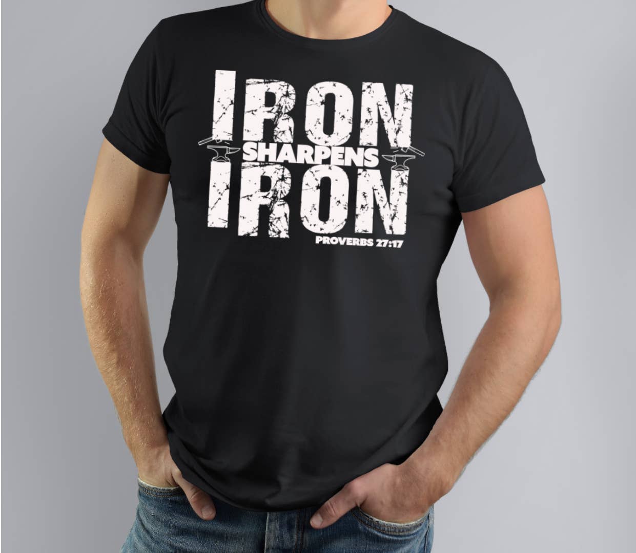 Love Ann Joy Apparel, LLC - Wholesale Screen Printed T-Shirt - Men's - Iron Sharpens Iron Shirt - Proverbs 27:17 Christian T-Shirt0