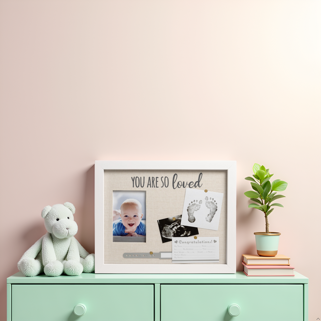 Kate & Milo - Vente Cadre photo - Enfant et bébé - Cadre boîte à ombre & souvenir avec tampon encreur "Tu es tellement aimé bébé"5