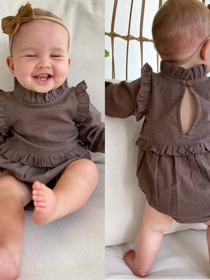 Schokobraun Strampler für Kleinkinder mit langen Ärmeln und Rüschen für den Großhandel von Yo Baby