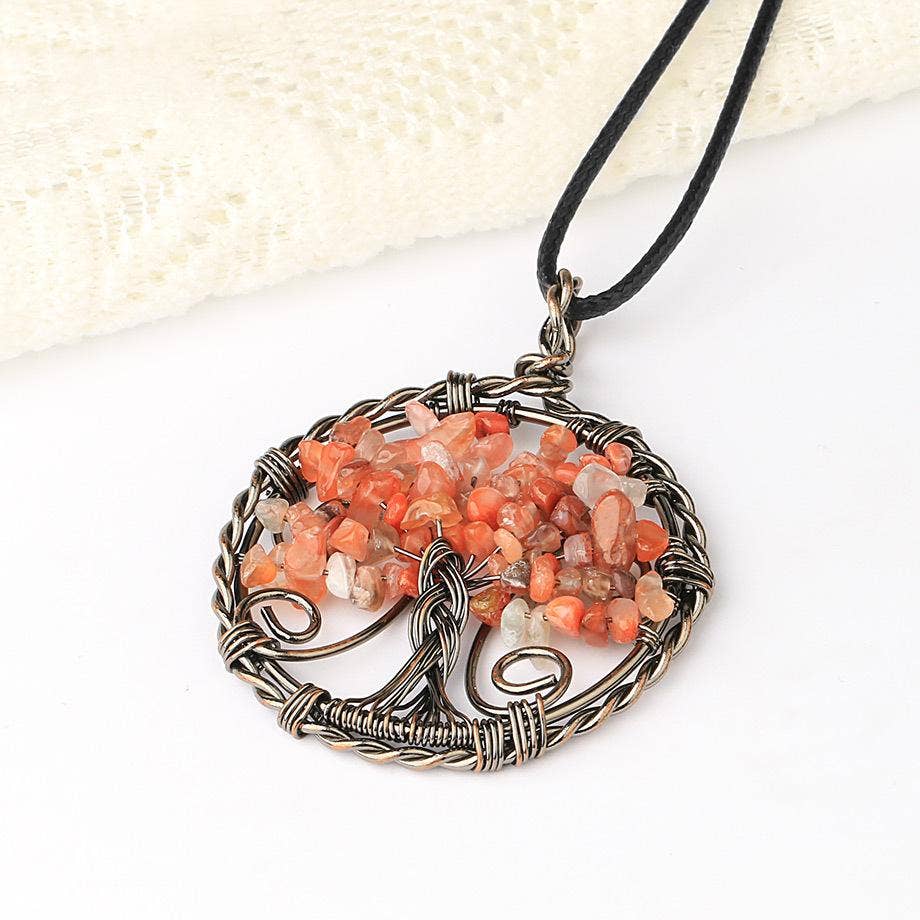 Mio Queena - Wholesale Pendant/Charm Necklace - Natural Stone Wire-Wrapped Tree of Life Pendant Necklace -CS0