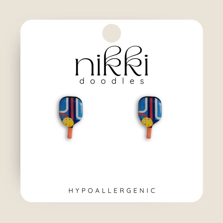 Nikki Doodles - Wholesale Stud/Post Earrings - Pickleball Novelty Stud Earrings0