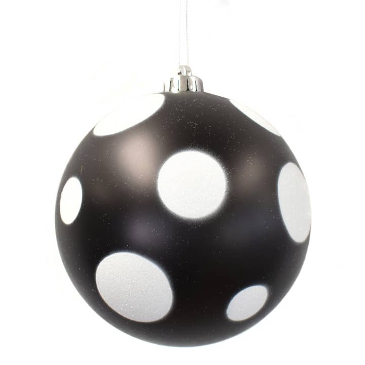 David Christopher's Collection - Wholesale Ornament - Matte Black Ball With White Glitter Dots 8’’