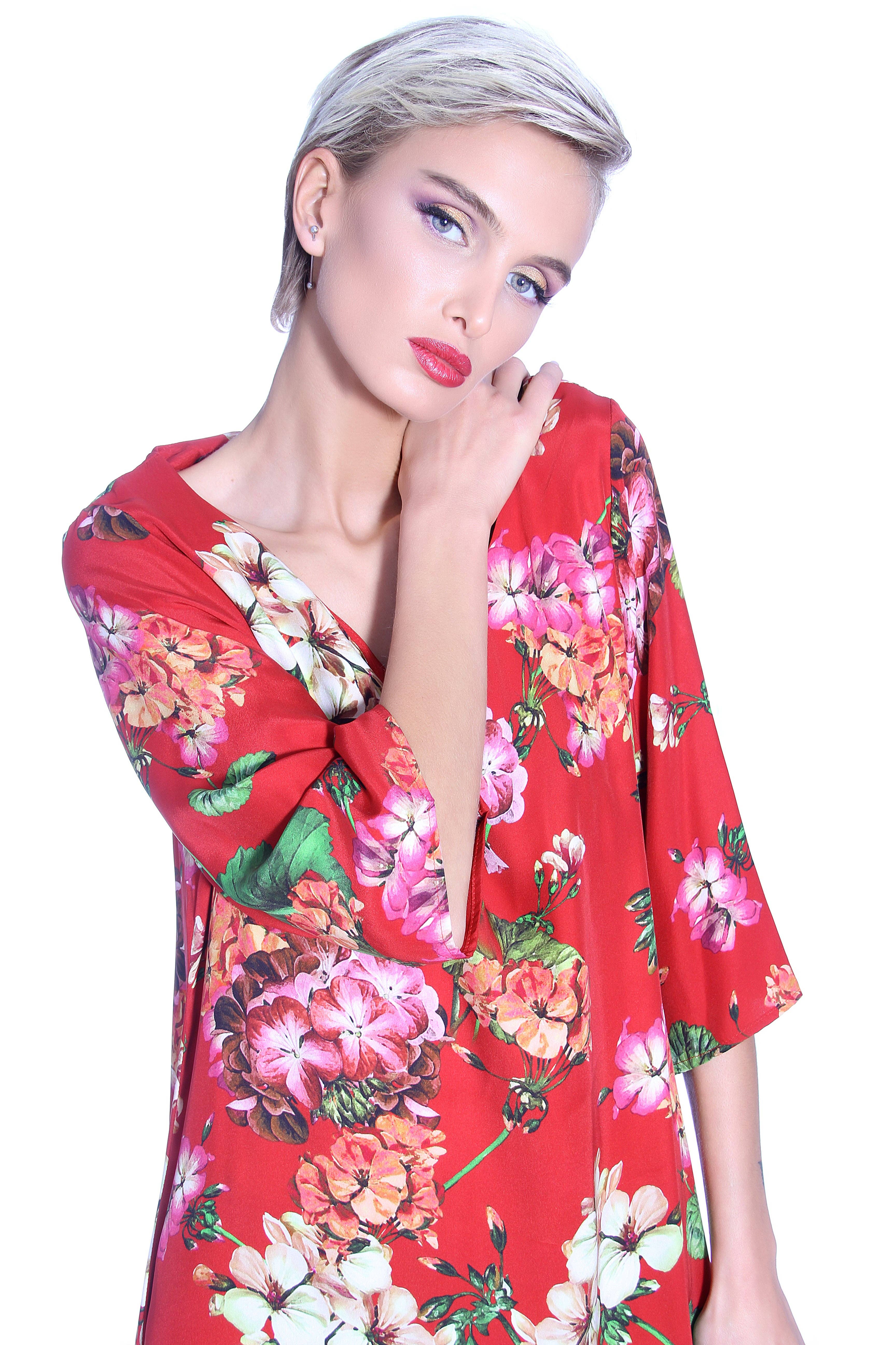 Maya Seyferth - Wholesale Dress - Women's - red silk floral dress1