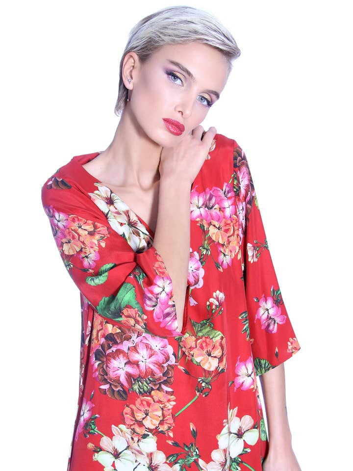 Maya Seyferth - Wholesale Dress - Women's - red silk floral dress1