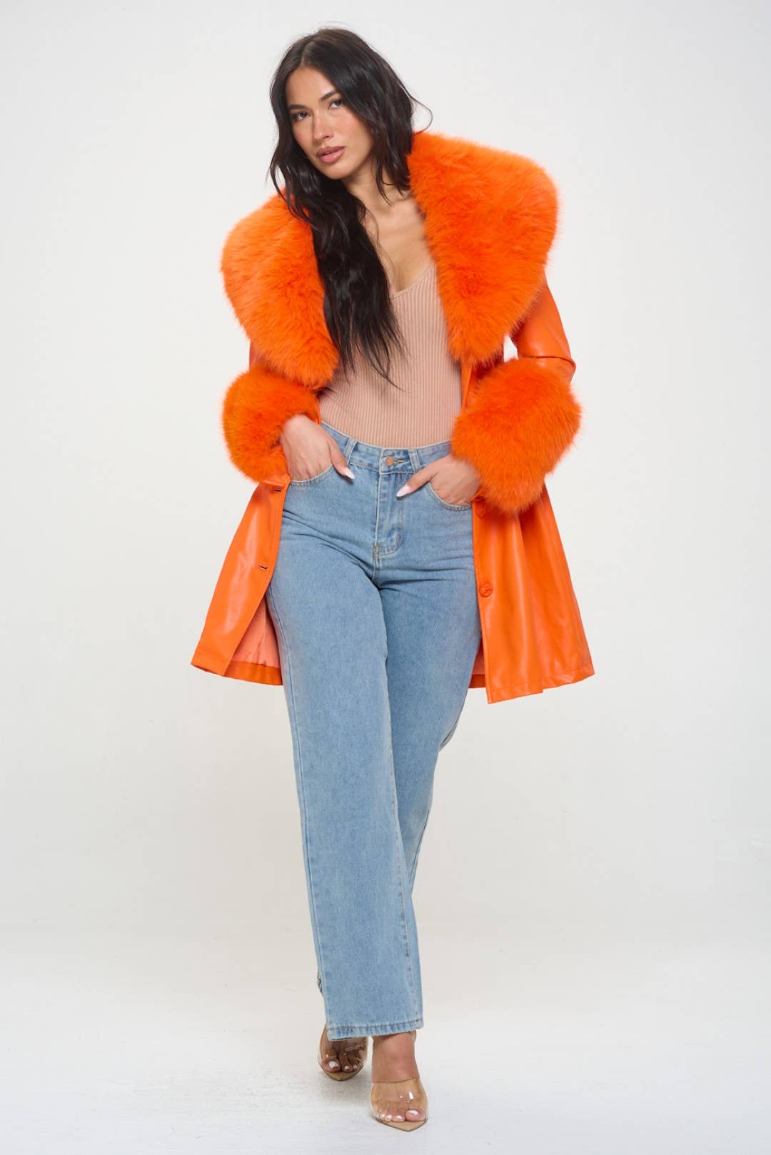 Orange L414L1: Emberlong Vegan Leather Coat (OPEN PACK) for wholesale on Faire3