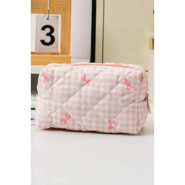 1 the Woman - Wholesale Makeup/Cosmetic Bag - Bow Knot Quilted Zipper Makeup Bag