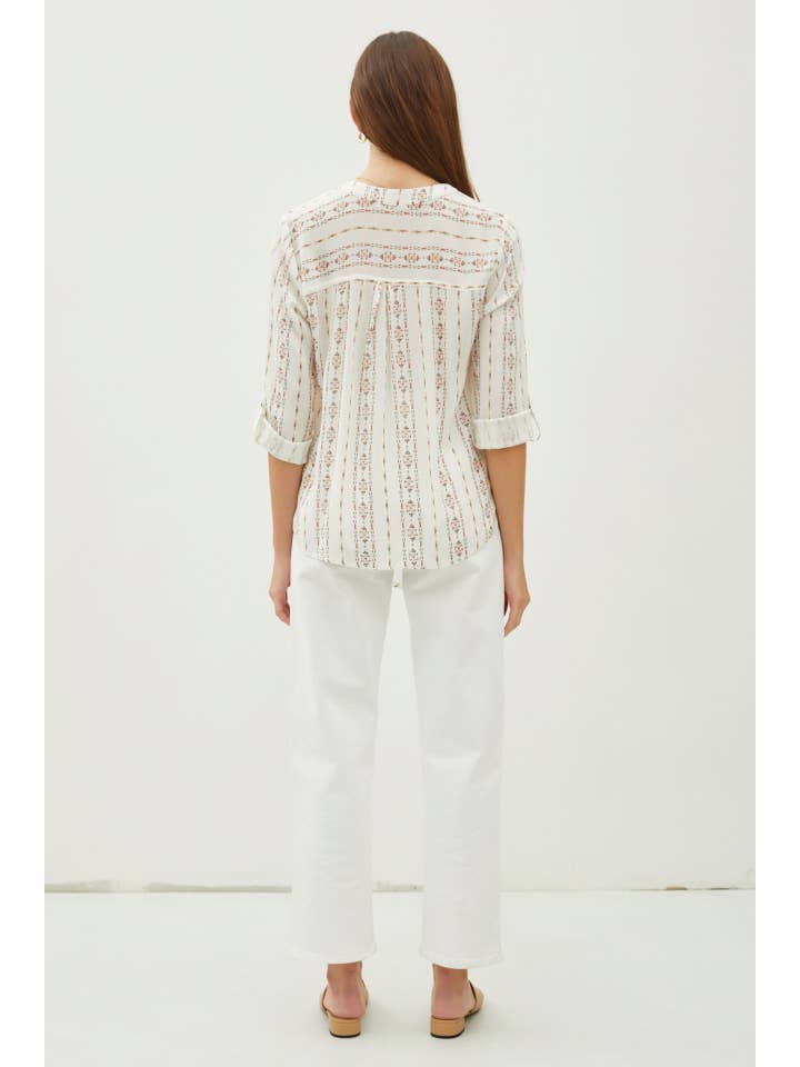 Be Cool - Wholesale Blouse - Women's - PRINT V-NECK MANDARIN COLLAR SHIRT