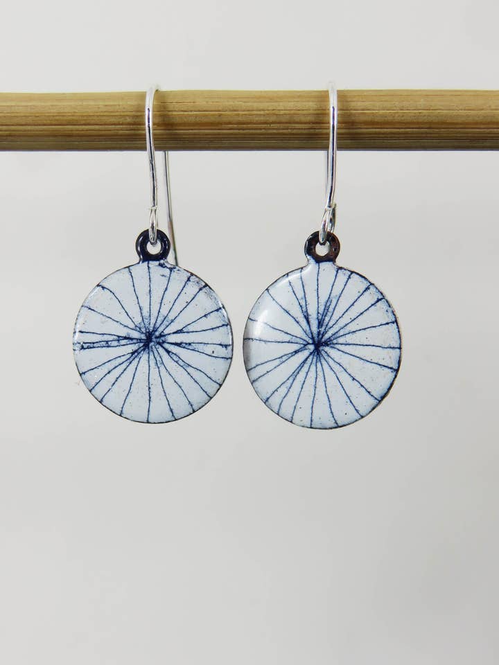 Blue and White Hand Drawn Lines Enamel Drop Dangle Earrings for wholesale by 830 Degrees