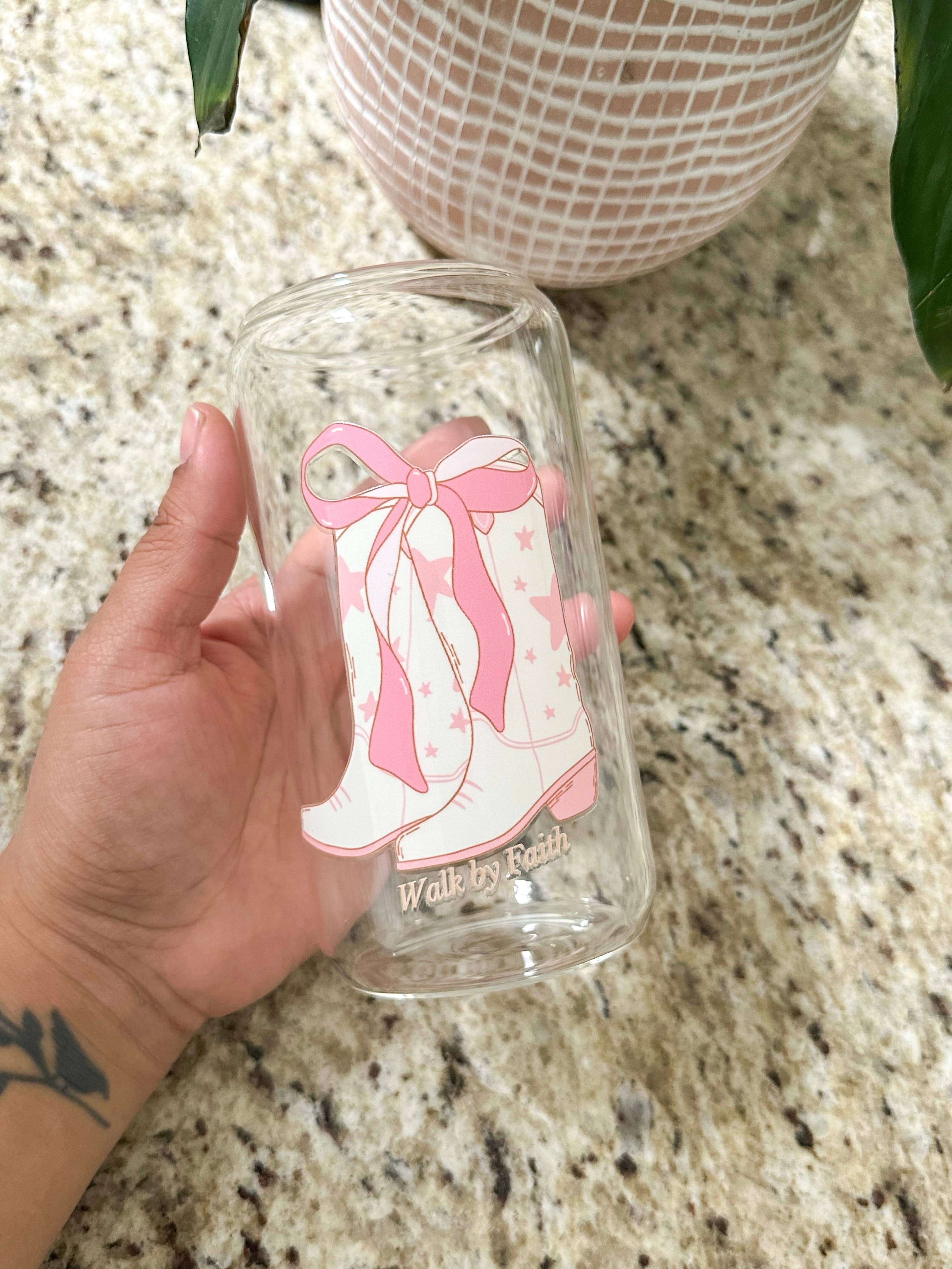 Grow in Grace - Wholesale Drinking Glass/Cup - Walk by faith glass cup with lid and straw3