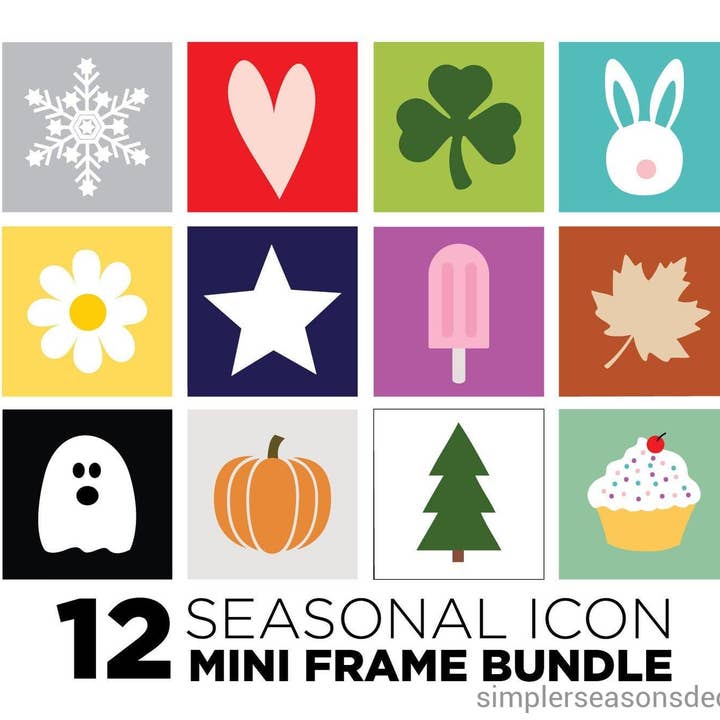 Ensemble de 12 inserts d'icônes saisonnières pour MINI : Inserts de panneau magnétiques SEULEMENT pour la vente par Simpler Seasons Decor