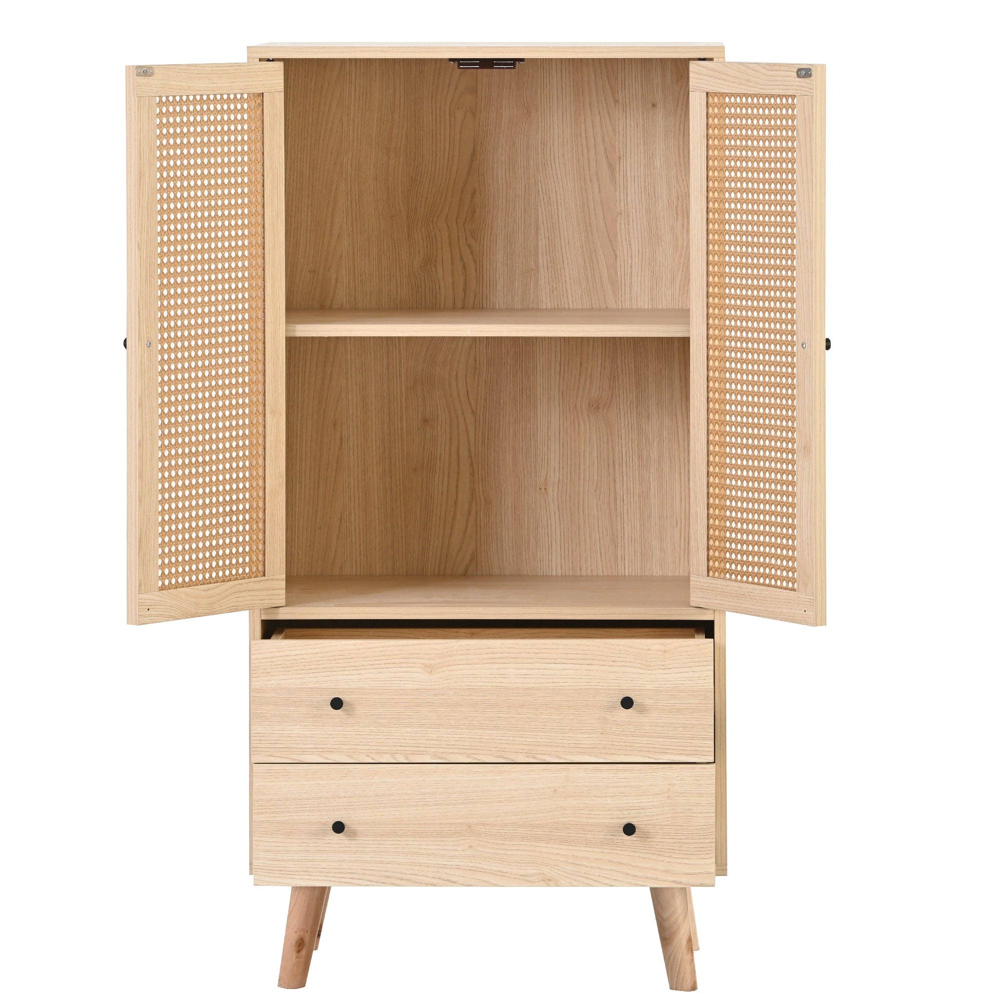 Urban Meuble - Wholesale Cabinet - Wood-effect sideboard with rattan doors and 2 drawers, solid wood legs FENMUCK15