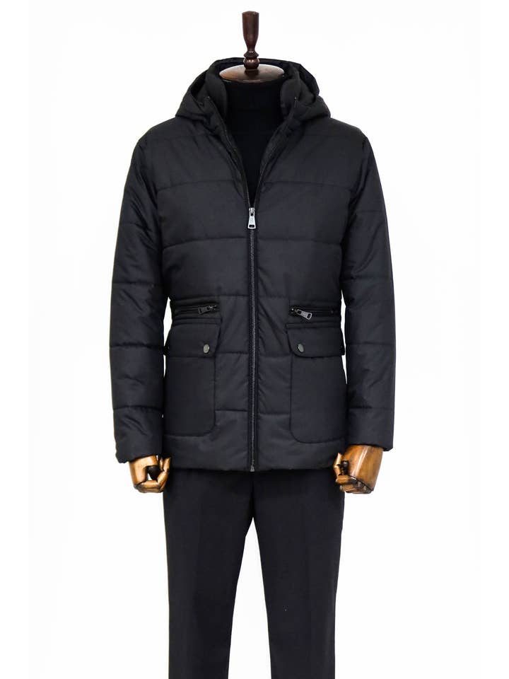 Slim Fit Hooded Black Men Coat - Wessi for wholesale on Faire2