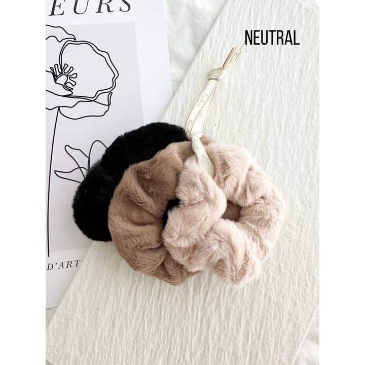 LoveLina - Wholesale Scrunchie - Women's - 3-Assorted Fuzzy Hair Scrunchies - GONI